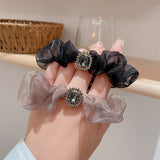 Korean Style Chiffon with Black Diamond Scrunchies Hair Ties (2 colors) - UShops