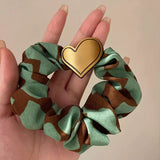 Korean Style Metal Heart Contrast Scrunchies Hair Ties (2 colors) - UShops