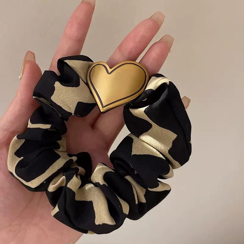 Korean Style Metal Heart Contrast Scrunchies Hair Ties (2 colors) - UShops