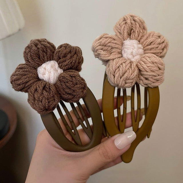 Korean Style Vintage-style Knitted Flower Hair Clips (2 colors) - UShops
