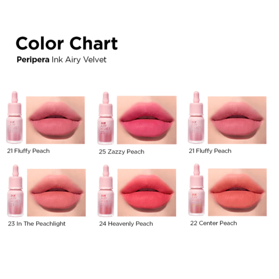 Peripera Ink Airy Velvet Lip Tint Peaches Collection (5 Colors) - UShops, Magenta-leaning Pink, Fluffy Peach Lipstick