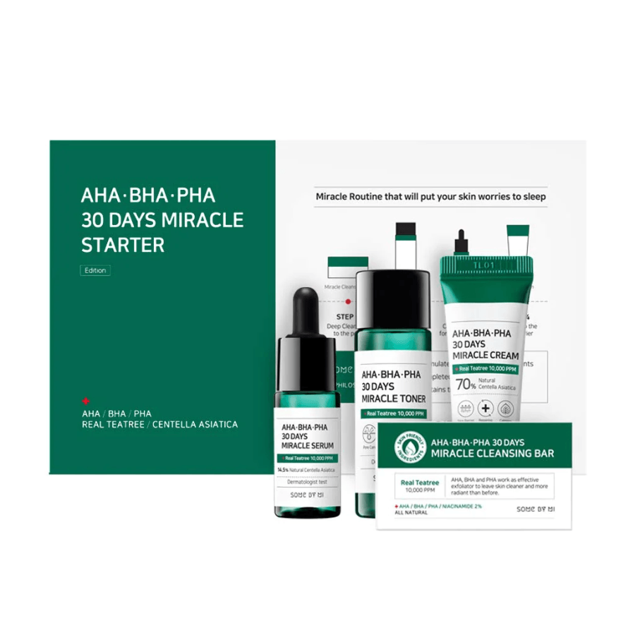 SOME BY MI AHA.BHA.PHA 30 Days Miracle Starter Kit: Acne-free skin in 30 days. Cleanses exfoliate, soothe and strengthen.