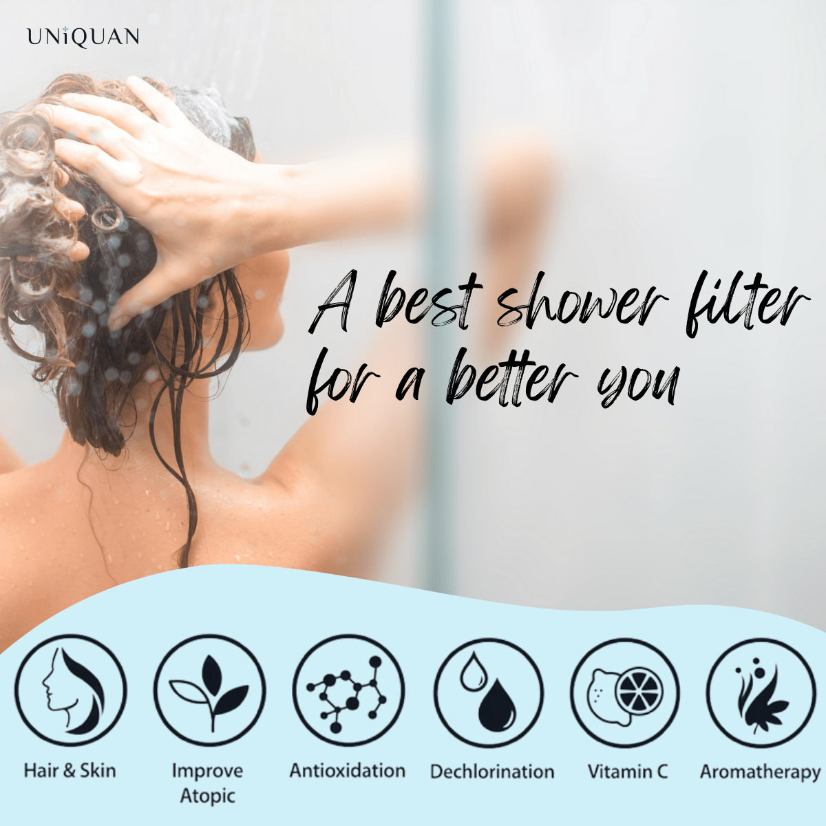 Uniquan Vitamin Shower Filter - Aqua Blue Lemon - UShops, Aromatherapy, High-efficiency Filter, Skin & Hair Health
