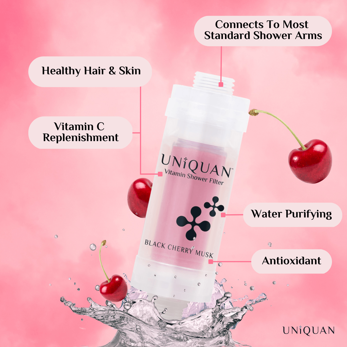 Uniquan Vitamin Shower Filter - Black Cherry Musk - UShops, High-efficiency filter, Relaxation, Stress Relief,